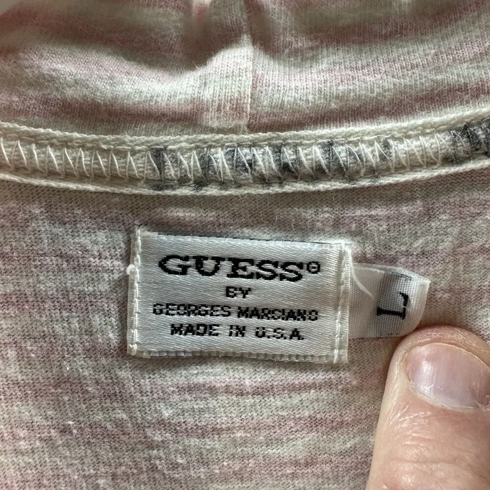 Vintage 90s Guess Shirt Mens Small Pink Stripes Short‎ Sleeve USA Embroidered - Picture 9 of 13